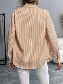 EMERY ROSE Embroidered Striped Collar Long Sleeve Button Up Casual Shirt Fall Cloth For Women