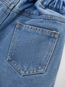 Young Girl' Casual Soft Washed Denim Shorts With Bow Print, Fashionable Comfortable Streetwear Shorts, Suitable For Vacation, Summer - Medium Wash - View 7