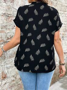 EMERY ROSE Plus-Size Woven Printed Casual Regular Summer Shirt - Black - View 2