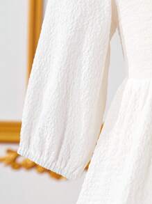 Young Girl V-Neck Embroidery Design Button Elegant Dress - White - View 4