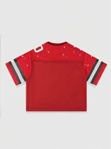 ROMWE MEN Prep Maillot homme avec paillettes scintillantes et contraste en maille, style t-shirt de football à manches courtes