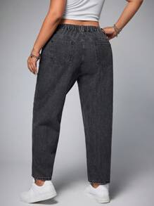 SHEIN EZwear Plus Size Casual Washed High Waist Tapered Leg Jeans