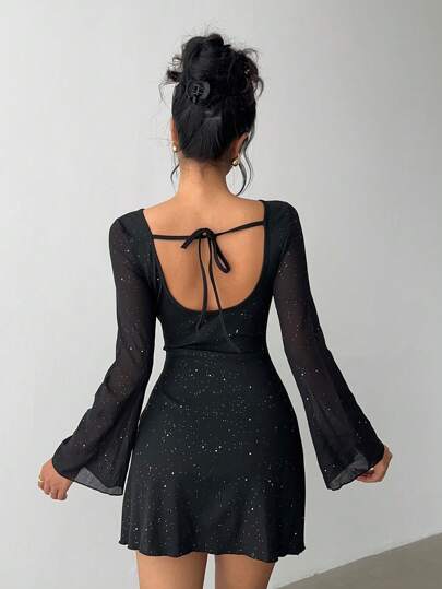 Aloruh Elegant Bowknot Backless Glam Mini Dress, Bodycon Fit, Lämplig för fester