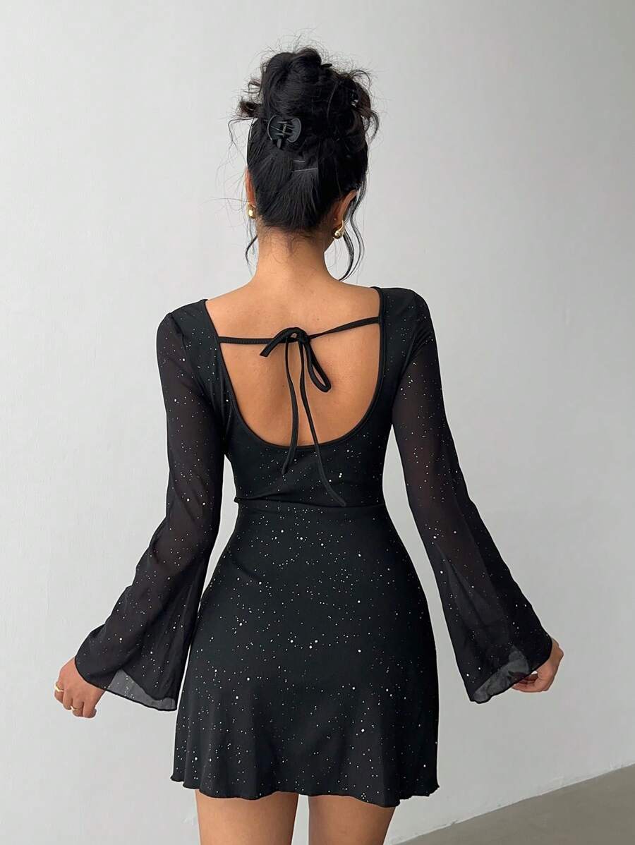 Aloruh Elegant Bowknot Backless Glam Mini Dress, Bodycon Fit, Suitable For Parties