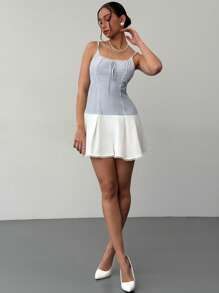 Aloruh Minivestido de mujer con camisola de parches y rayas de contraste