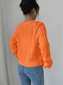Chiquease Französischer lässiger vielseitiger Weizenähren-strukturierter Vorder-Schleife Cardigan mit Langarm Strickpullover für Frauen