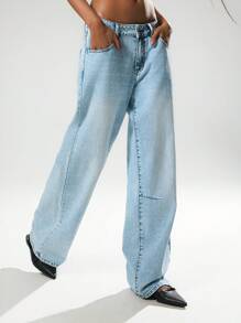 Easelle Women's Casual Washed Low Waist Straight Leg Jeans