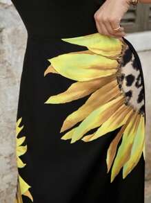 SHEIN LUNE Fustă minimalistă la modă, cu model floral, mărime plus, pentru femei, vacanță, concert, design nou, rave, festival, simplu și la modă, Paște, simplu și la modă