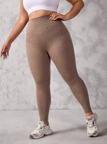 SHEIN Sports Plus Size Women Leopard Print High Waist Seamless Sports Leggings - Camel - View 5
