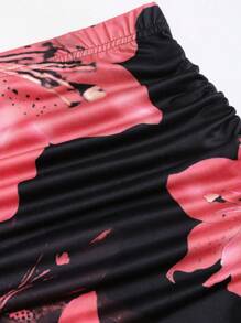 Sweetra 女式花卉印花松紧腰褶饰美人鱼裙女式裙子 - 藕粉色 - 查看 5