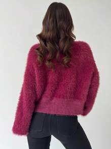 Firerie Cardigan Wanita Elegan Kasual untuk Beraktivitas di Rumah, Nyaman, dengan Hiasan Pita dan Rhinestone, Cocok untuk Musim Dingin - Burgundy - View 2