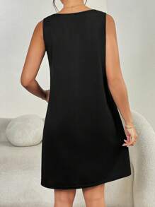 SHEIN Maternity Leopard Moon Print Casual Round Neck Sleeveless Dress - Black - View 2