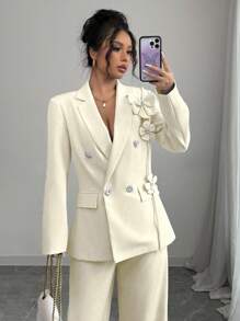 Chiquease New Spring Romantic Regular Shoulder Tailored Rhinestone Double-Breasted Straight Sleeve Women Blazer Jacket With Design Collar Suits For Woman Women Suit Women Suit Fall Cloth For Women