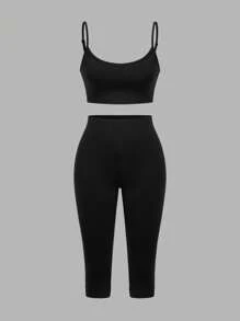 SHEIN EZwear 3-teiliges Damen-Set: Hemd, Trägershirt und Leggings, geeignet für tägliche Sportbekleidung - Schwarz und Weiss - Übersicht 10