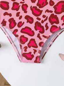Young Girl Leopard Print Monokini Swimsuit - Hot Pink - View 6
