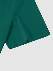 Manfinity Hypemode Plus Size Men's Casual Simple Letter Print Crew Neck Short Sleeve T-Shirt - Dark Green - View 3