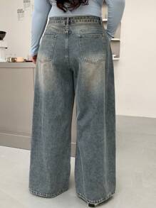 Dazy Plus Plus Size Washed Distressed Loose Relaxed Wide Leg Long Denim Jeans,Baggy Jeans