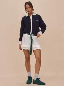 MUSERA Low Rise Double Frill Pleated Hem Tie Belt Mini Skirt Summer Vacation Cute Elegant Party - White - View 1