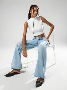 Easelle Women's Casual Washed Low Waist Straight Leg Jeans