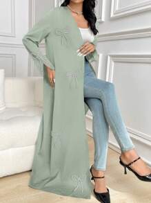 Al Najma Women's Long Sleeve Bow Casual Abaya, Casual Modest Open Robe Abayas, For Casual Daily/Party - Mint Green - View 4