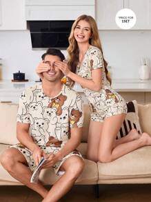 Snug Zone 2pcs Cute Panda Print Pajama Set For Men - Multicolor - View 1