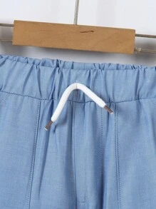 Young Boys Casual Sports Drawstring Pants, Soft Denim Effect Fabric With Lack Of 3D Design, Comfy Skin-Friendly, Suitable For Spring And Autumn, Indoor Or Outdoor - Blue - View 5