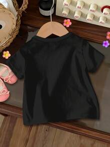 SHEIN Girls Casual Cartoon Floral Print Short Sleeve T-Shirt, Suitable For Summer