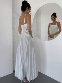 Firerie Women Elegant White Sleeveless Floral Embroidered Pleated Dress, Suitable For Parties And Weddings