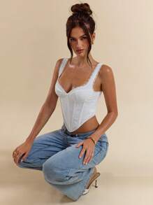 SHEIN BAE Áo hai dây ren trắng cho nữ, áo ngực trắng, áo ngực nữ, mùa thu. - trắng - Xem 6