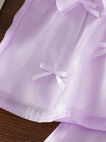 2pcs/Set Infant Girls' Summer Korean Style Casual Cute Woven Car & 3D Bow Decor Pink Outfit