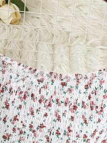 SHEIN LUNE Chemise à manches évasées et épaules dénudées à fleurs Ditsy pour grandes tailles, design ample et flatteur pour l'automne, style campagne - Multicolore - Voir 4