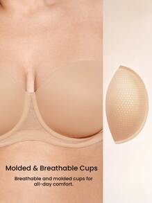 LUVLETTE Plus Woman 内衣裸色透气无肩带隐形无缝聚拢钢圈 T 恤内衣外穿基本款半罩杯文胸 - 杏色 - 查看 6