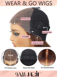 7X6 弹性闭合 预漂白 预拔 预切蕾丝 融化蕾丝 7x6 无胶蕾丝闭合假发 巧克力棕色 长款柔顺直发假发 100% 真人发 9AM HAIR - S1 - 查看 6