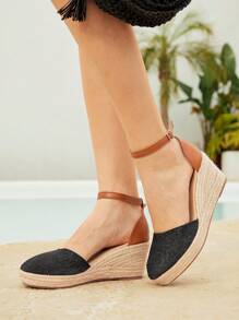 Styleloop Women's Bohemian Style Woven Wedge Sandals - Black - View 1