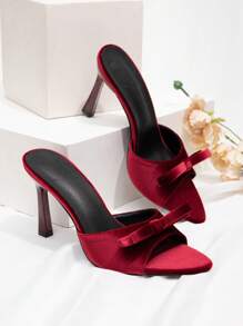 CUCCOO CHICEST New Fashion Versatile Crystal Bow Decor Peep Toe Heel Sandals - Burgundy - View 1