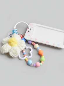 ROMWE Kawaii 1pc Yarn Flower Card Holder Key Chain Pendant, Minimalist Letter Bag Charm Accessory