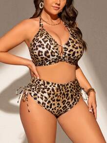 Swim Lushoire 2 buc. Costume de baie pentru femei cu imprimeu leopard de mărime mare, bikini, costum de baie sexy și la modă pentru vacanță pe plajă