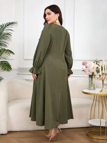 Mulvari Plus Size Women Floral Embroidered Long Sleeve Elegant Dress - Multicolor - View 2