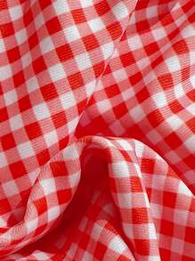 SHEIN Swim Women Random Plaid Print Spaghetti Strap Bow Ruffle Hem Cute Bikini Set, Beach Summer Bathing Suit Outfit - Pink - View 5