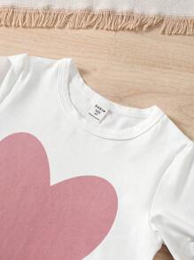 SHEIN 少女心印花T恤與喇叭褲 - 粉色 - 查看 6