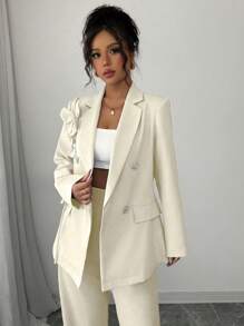 Chiquease New Spring Romantic Regular Shoulder Tailored Rhinestone Double-Breasted Straight Sleeve Women Blazer Jacket With Design Collar Suits For Woman Women Suit Women Suit Fall Cloth For Women