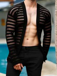 Genlund Cárdigan para hombre de talla grande, de estilo simple, casual y diario - Negro - Ver 5