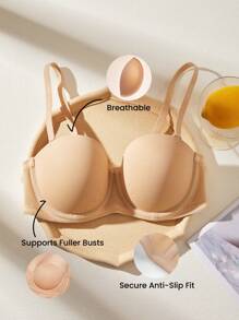 LUVLETTE Plus Woman 内衣裸色透气无肩带隐形无缝聚拢钢圈 T 恤内衣外穿基本款半罩杯文胸 - 杏色 - 查看 7