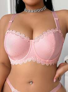 PetitDoll 1pc Plus Size Wedding Bra, Minimally Lined With Steel Frame, Lift - Pink - View 4