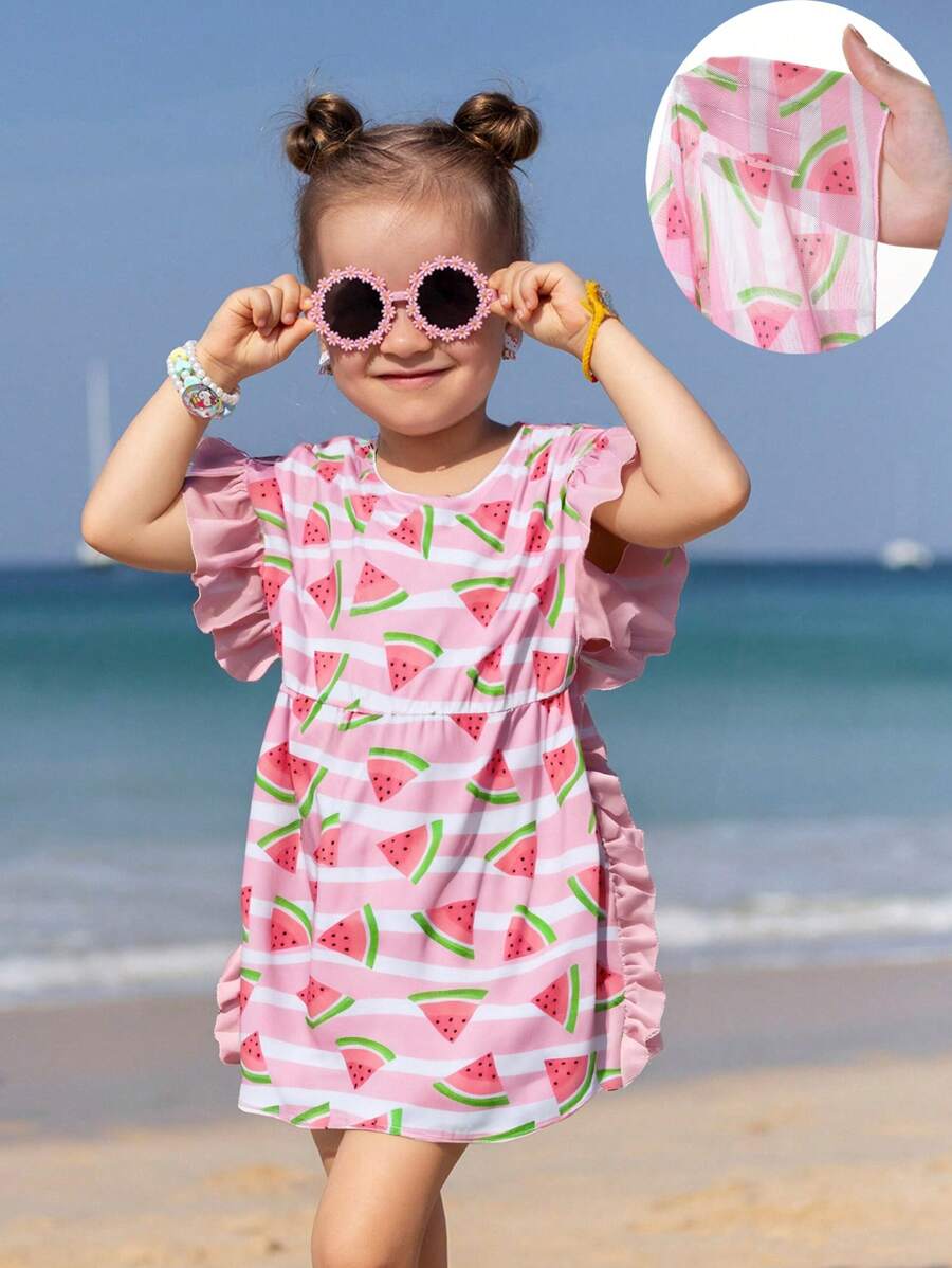 1pc Young Girl Mesh Sheer Cover-Up With Random Print - Multicolor - View 1