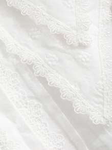 DAZY 女式蕾丝拼布彼得潘领灯笼袖衬衫，秋季女装，返校服长袖上衣 - 白色 - 查看 9