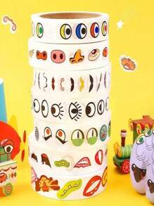 SHEIN 1 set de 3 rouleaux, autocollants créatifs de bandes dessinées DIY, 6 styles, yeux colorés, nez, bouche, barbe, autocollants adhésifs non séchants pour l'artisanat fait main, la décoration, l'école et le stockage