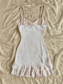 Soleia Young Lace 3D Floral Ruffle Hem Casual Short Dress, Spring/Summer,Spring Break, Saint Patrick,Easter Dress Women,Concert Outfit Women,Elegant,Vacation,Business Casual Woman ,Western,Cute,Boho,Country ,Modest,Streetwear,Tropical,Gyaru, Floral,Backless - Multicolor - View 2