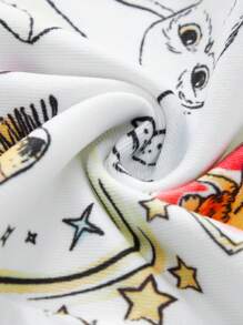 HARRY POTTER X SHEIN Young Girl Cute Owl Serenity Graphic Contrast Raglan Sleeve T-Shirt & Allover Print Long Pants 2pcs Pajama Set, Suitable For Spring, Summer, Autumn