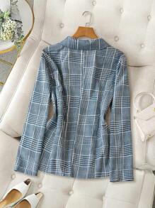 SHEIN Clasi 大码女式千鸟格长袖休闲西装外套